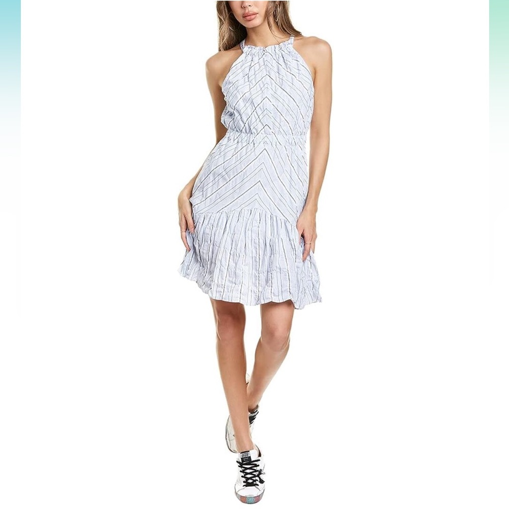 NWT Rebecca Taylor Striped Linen Halter Neck Blue & White Dress (S)